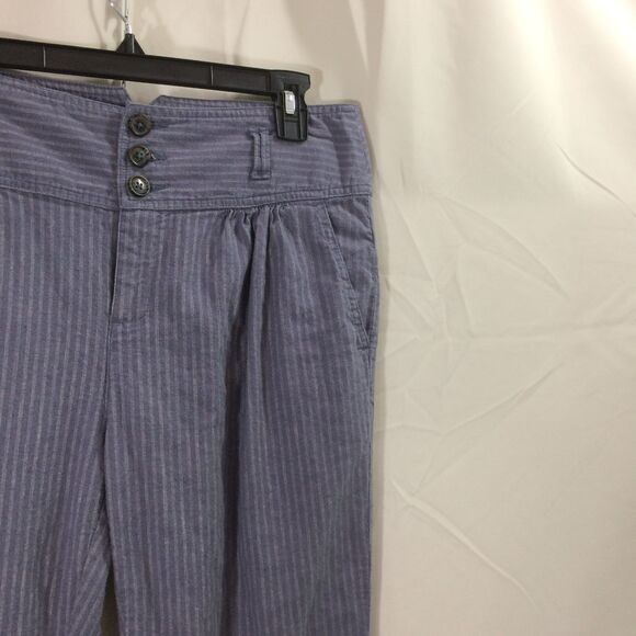 Sundance P8 Blue Striped Linen Cotton Blend Pants High Rise Button Front - Picture 3 of 5